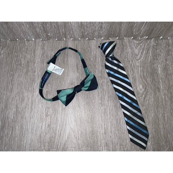 Boys Multicolor Striped Bow Tie & Neck Tie‎ Set Formal Occasion - Picture 1 of 4